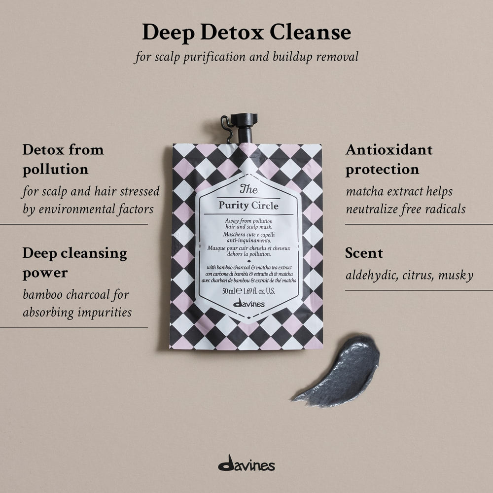 Davines close-up texture of mask showing creamy charcoal blend for easy spreading