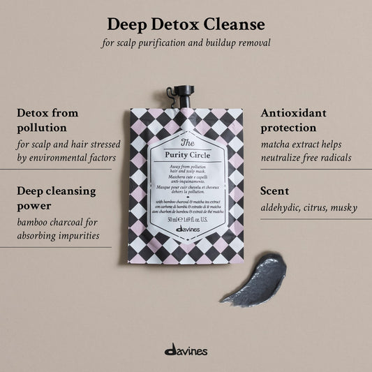 Davines close-up texture of mask showing creamy charcoal blend for easy spreading