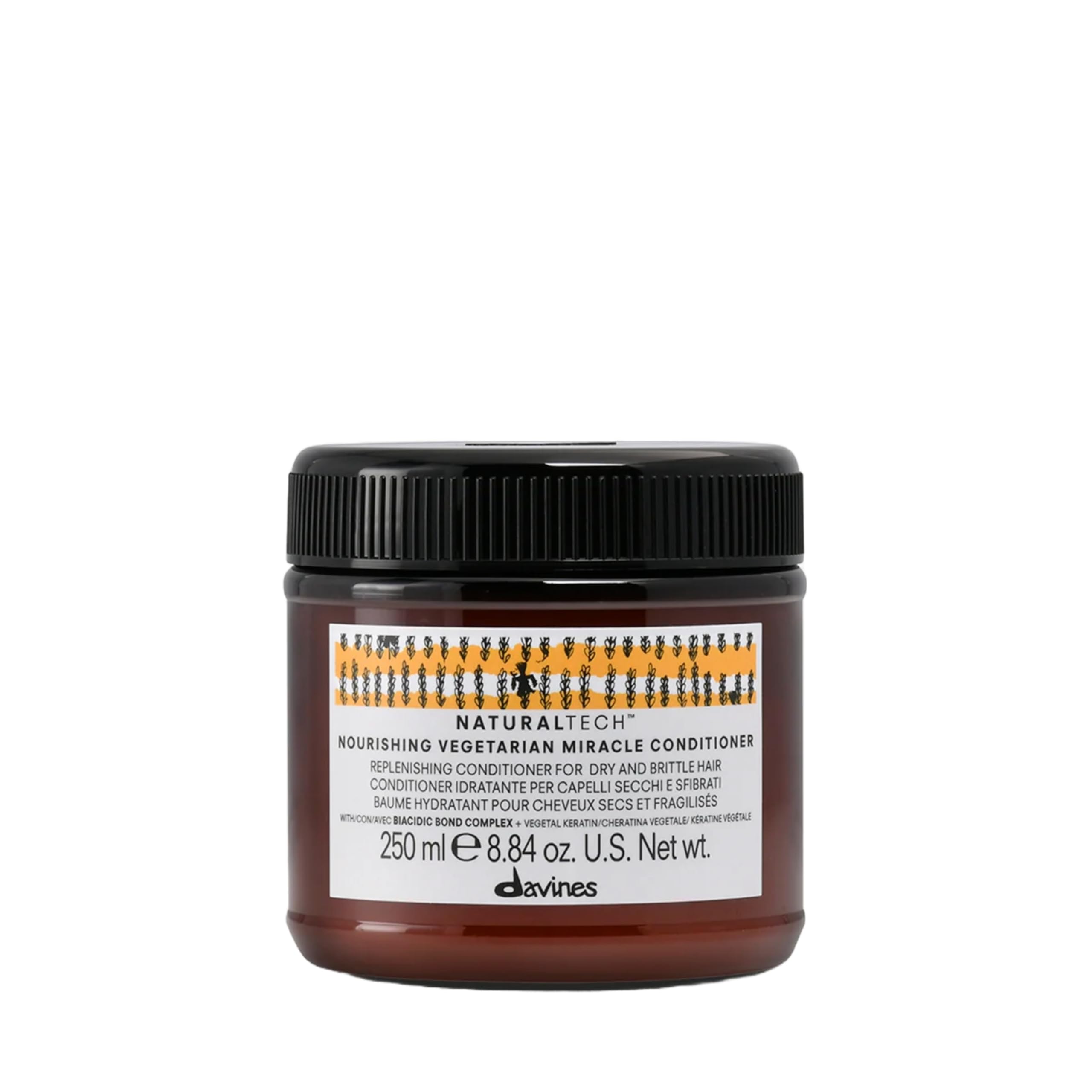 Davines bottle front view showing Vegetarian Miracle Conditioner benefits
