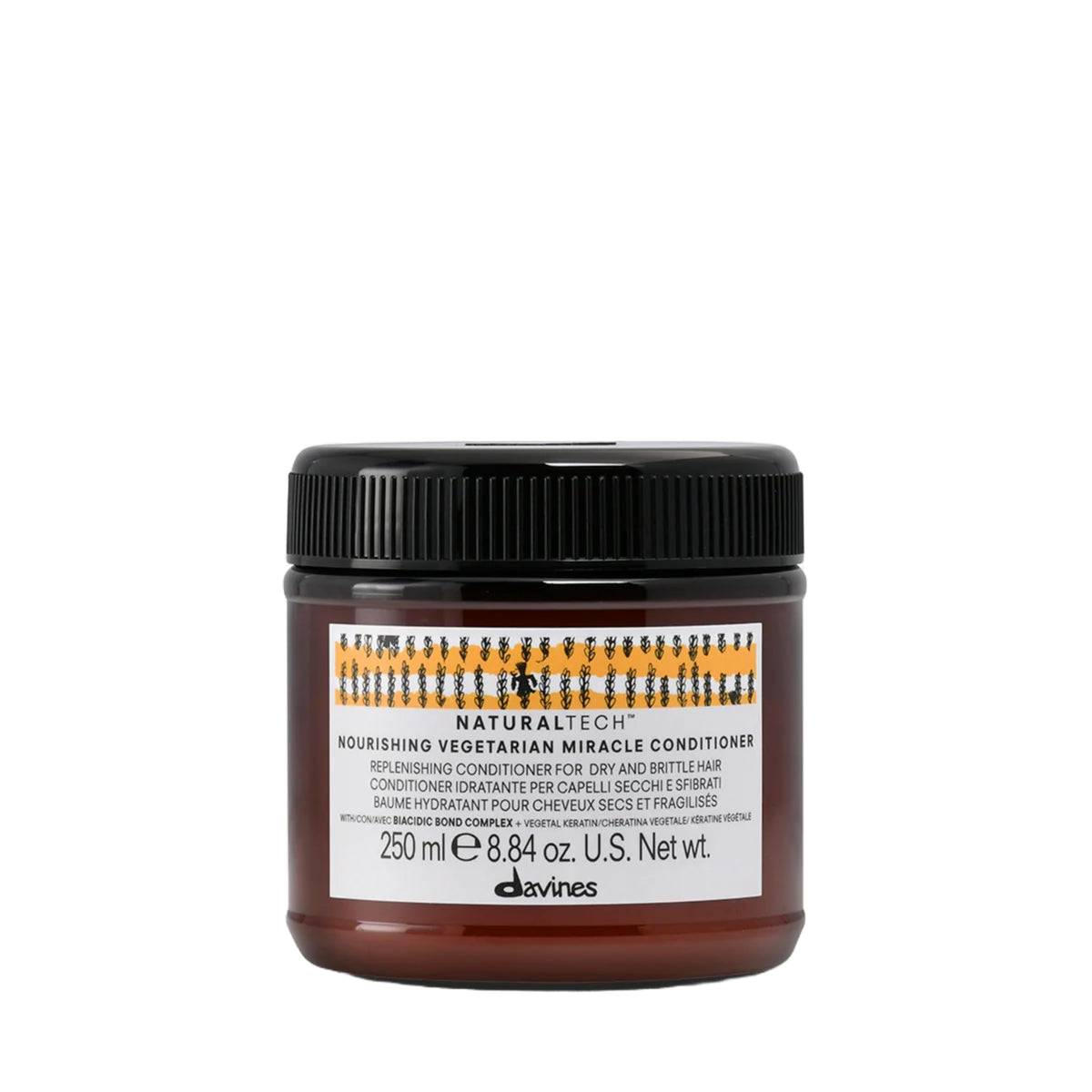 Davines bottle front view showing Vegetarian Miracle Conditioner benefits