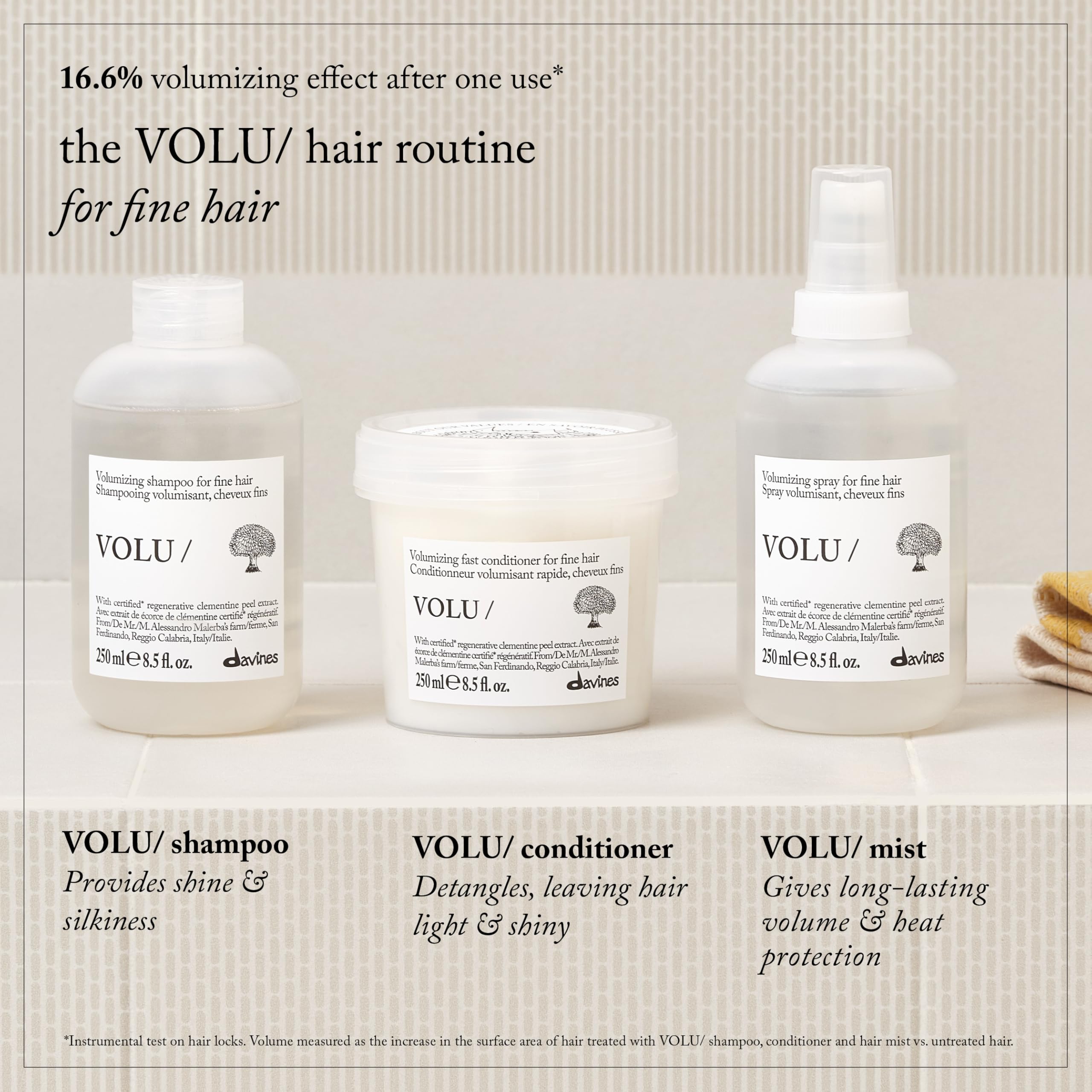 Davines before and after hair comparison showing enhanced body and movement