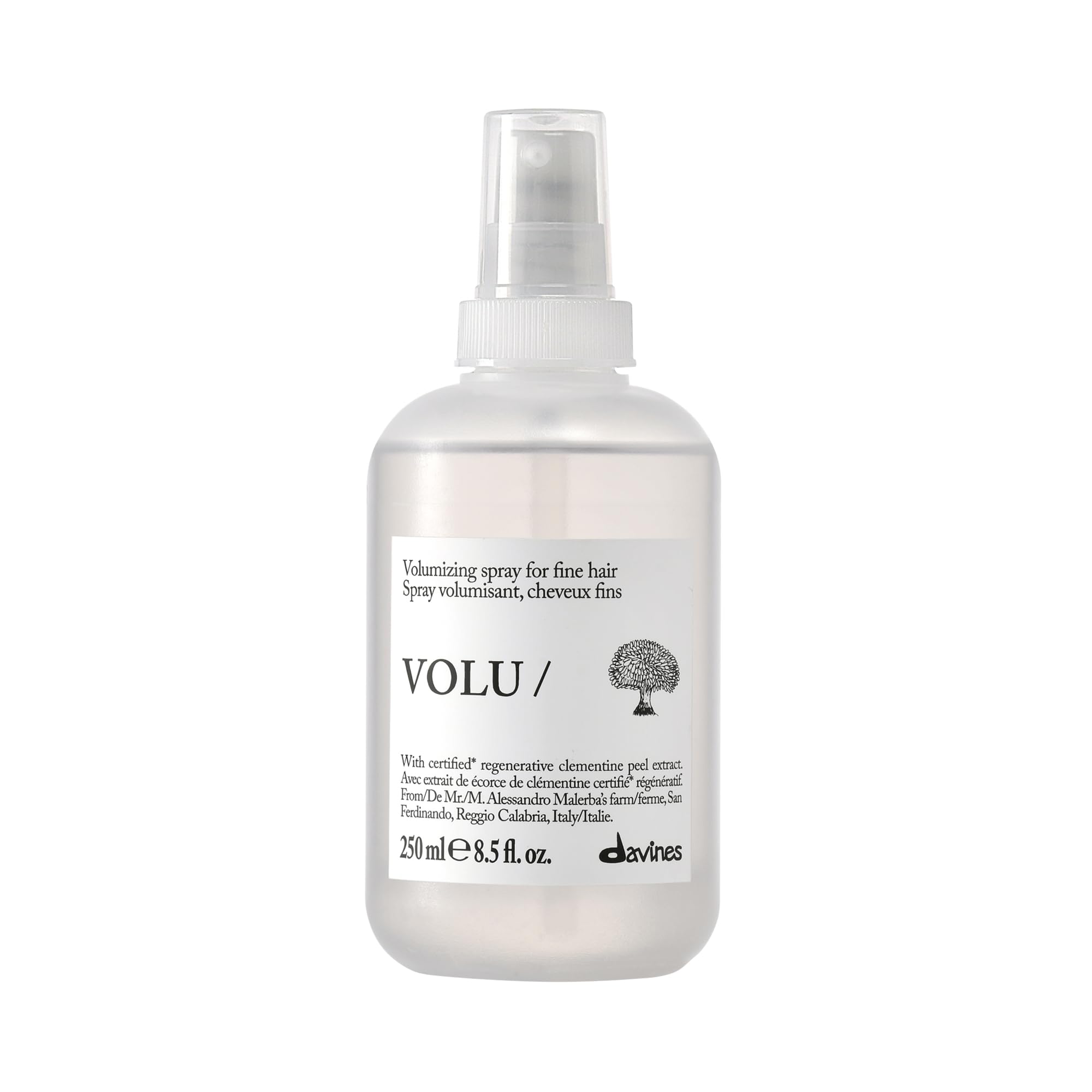 Davines VOLU/ front bottle view showing lightweight volumizing benefit