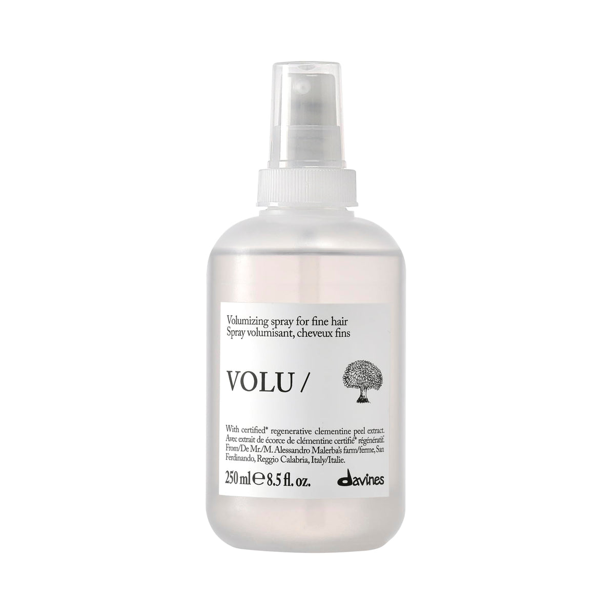 Davines VOLU/ front bottle view showing lightweight volumizing benefit