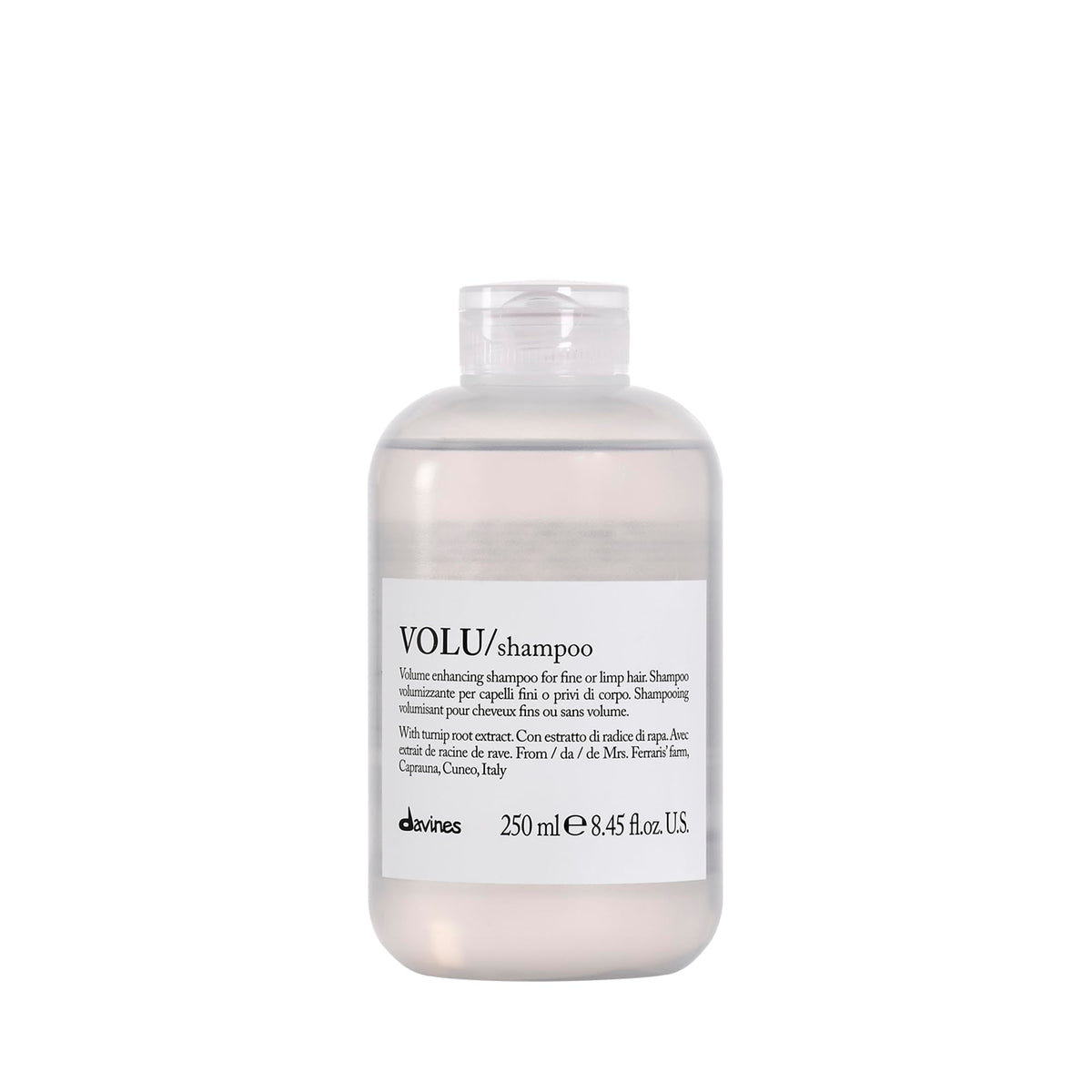 Davines VOLU front packaging showing product and label benefits