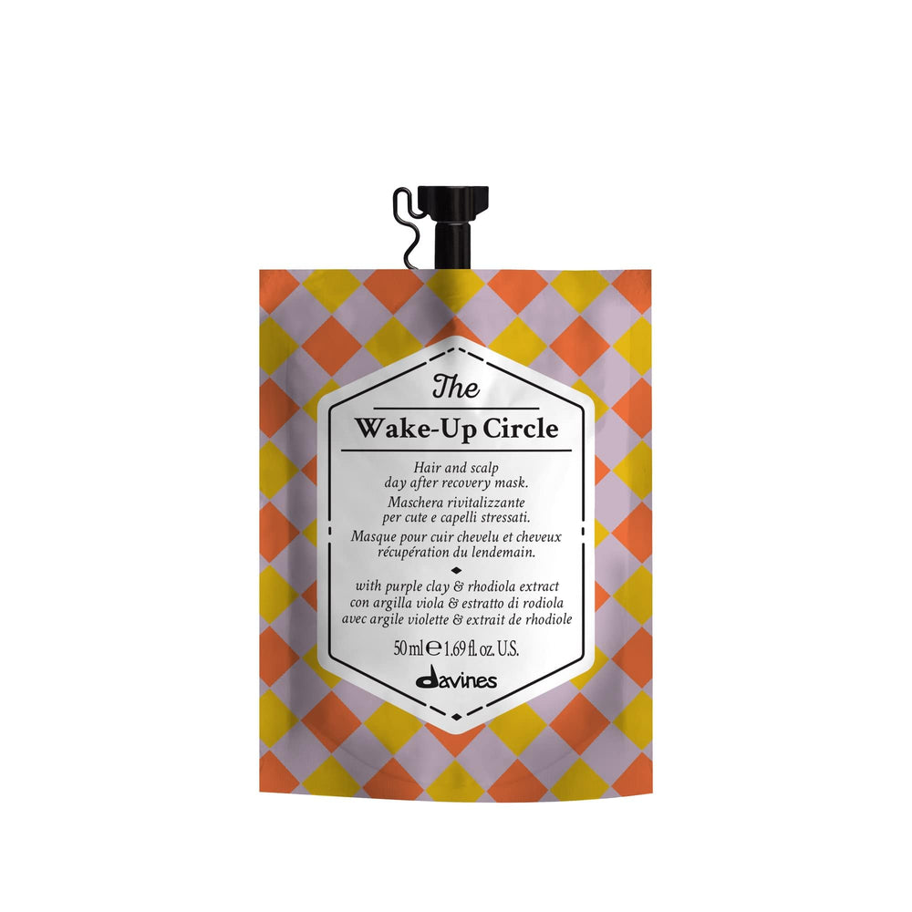 Davines Wake-Up Circle front packaging showing compact recovery mask and branding benefits