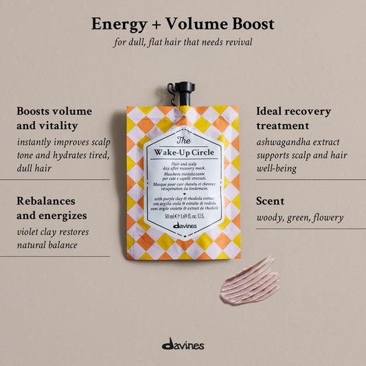 Davines Wake-Up Circle open jar texture showing creamy mask for easy distribution and body