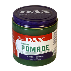 DAX pomade front tin showing label and size, highlighting trusted conditioning benefits