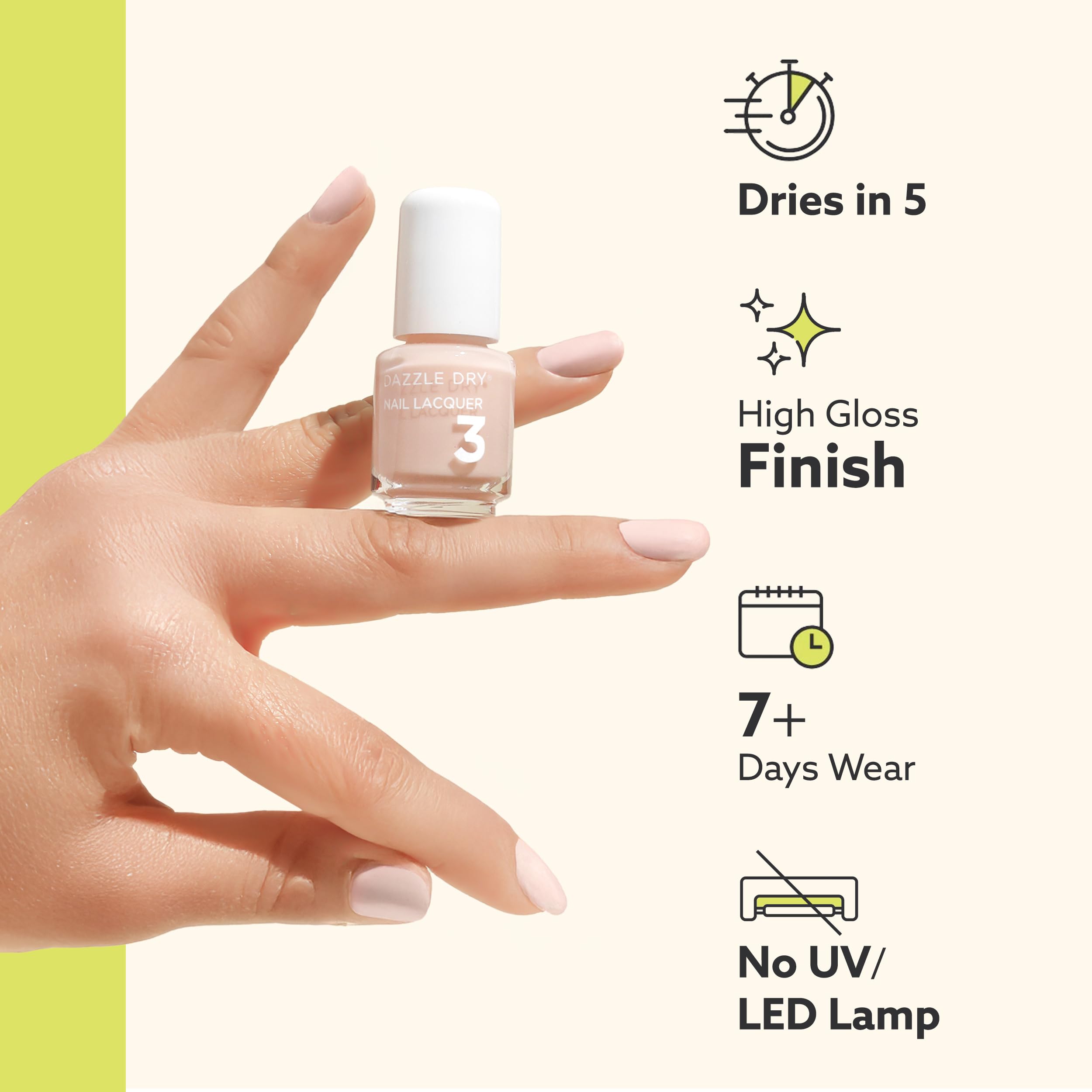 Dazzle Dry manicure on natural nails showcasing chip-resistant finish
