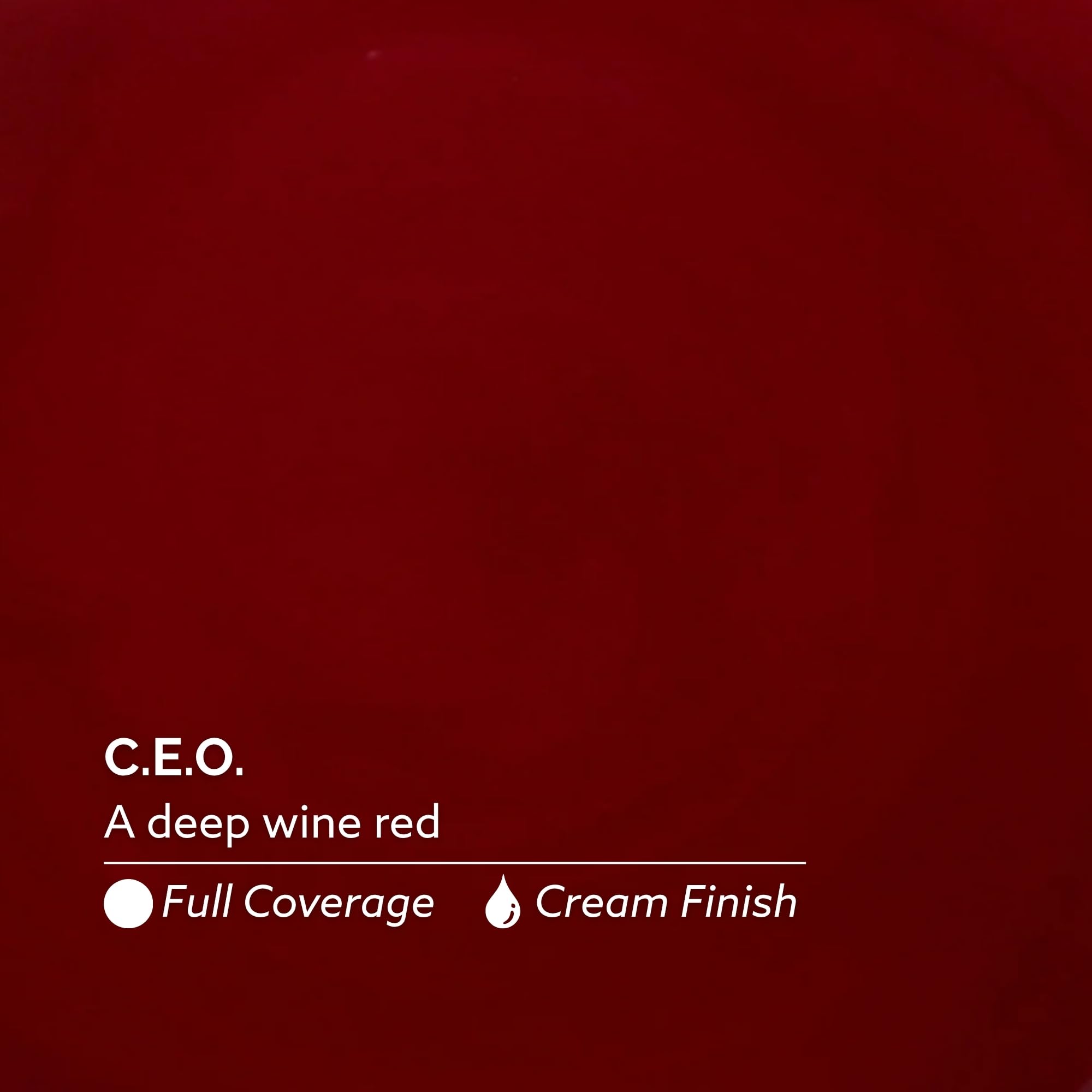 Dazzle Dry C.E.O. lacquer swatch close-up showing deep wine red pigment payoff