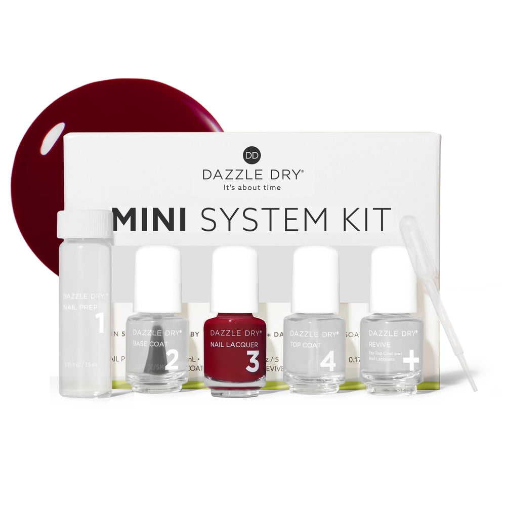 Dazzle Dry mini kit front packaging showing all five pieces and travel convenience