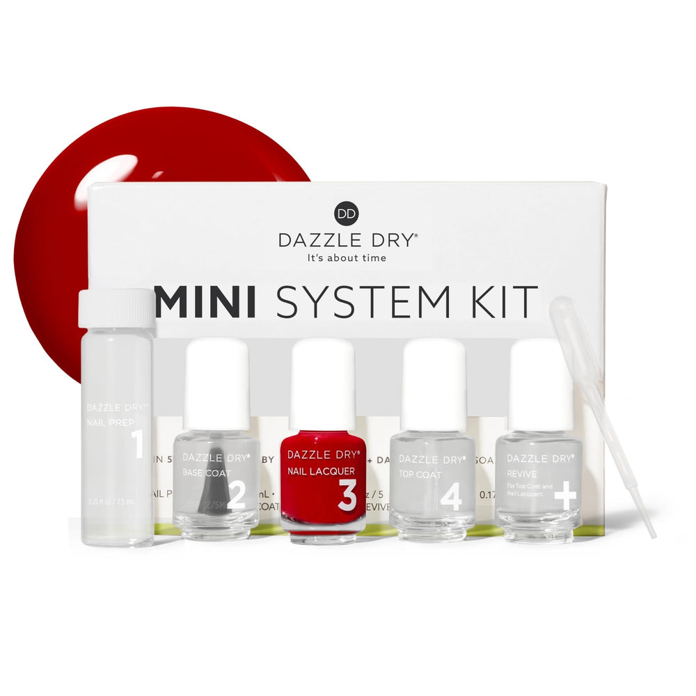 Dazzle Dry mini kit front packaging showing compact travel-ready set benefits