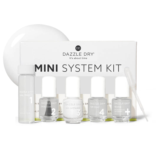 Dazzle Dry front packaging showing kit contents and travel benefit