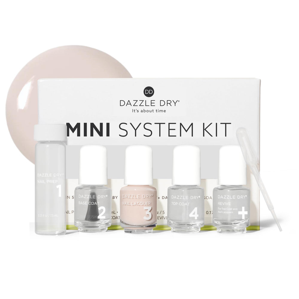 Dazzle Dry mini kit front packaging showing travel-ready set and benefits