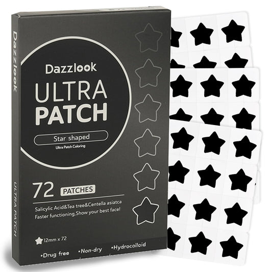 Dazzlook front packaging showing black star pimple patches and 72-count benefit