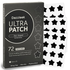 Dazzlook front packaging showing black star pimple patches and 72-count benefit