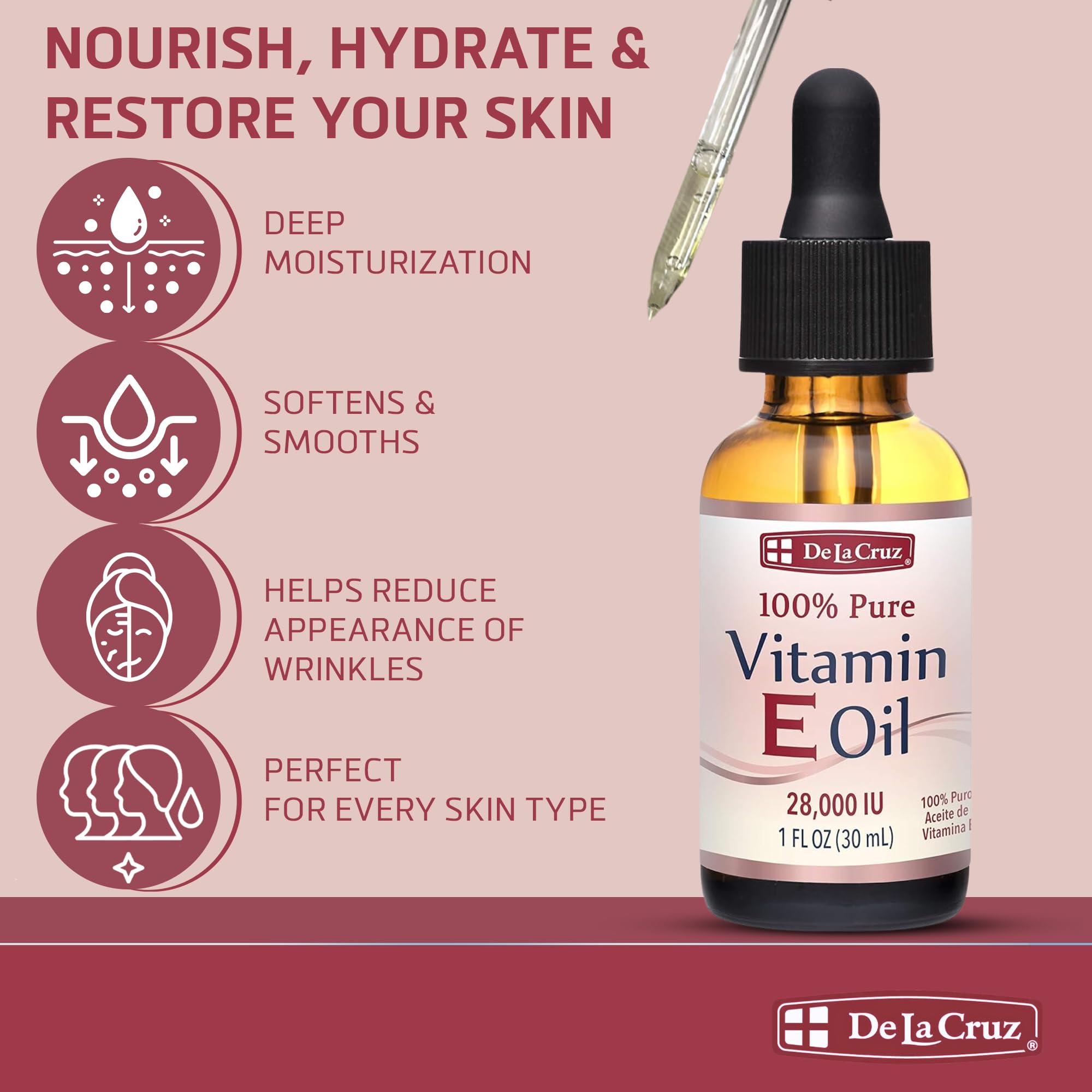 De La Cruz bottle close-up highlighting cap and dispensing tip for precise application benefit