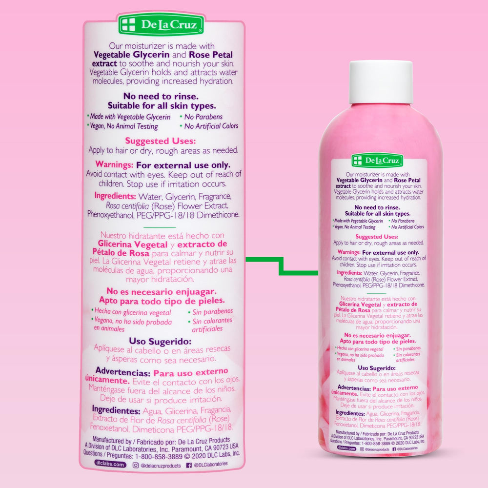 De La Cruz bottle on bathroom shelf for daily routine convenience