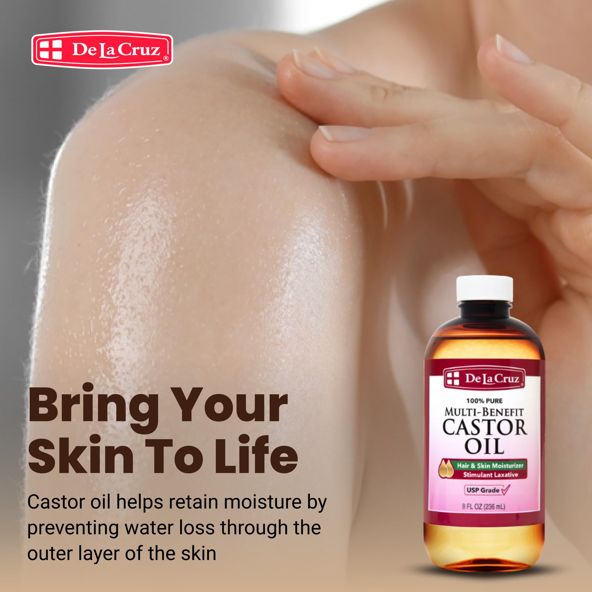 Close-up of De La Cruz castor oil texture highlighting rich hydration