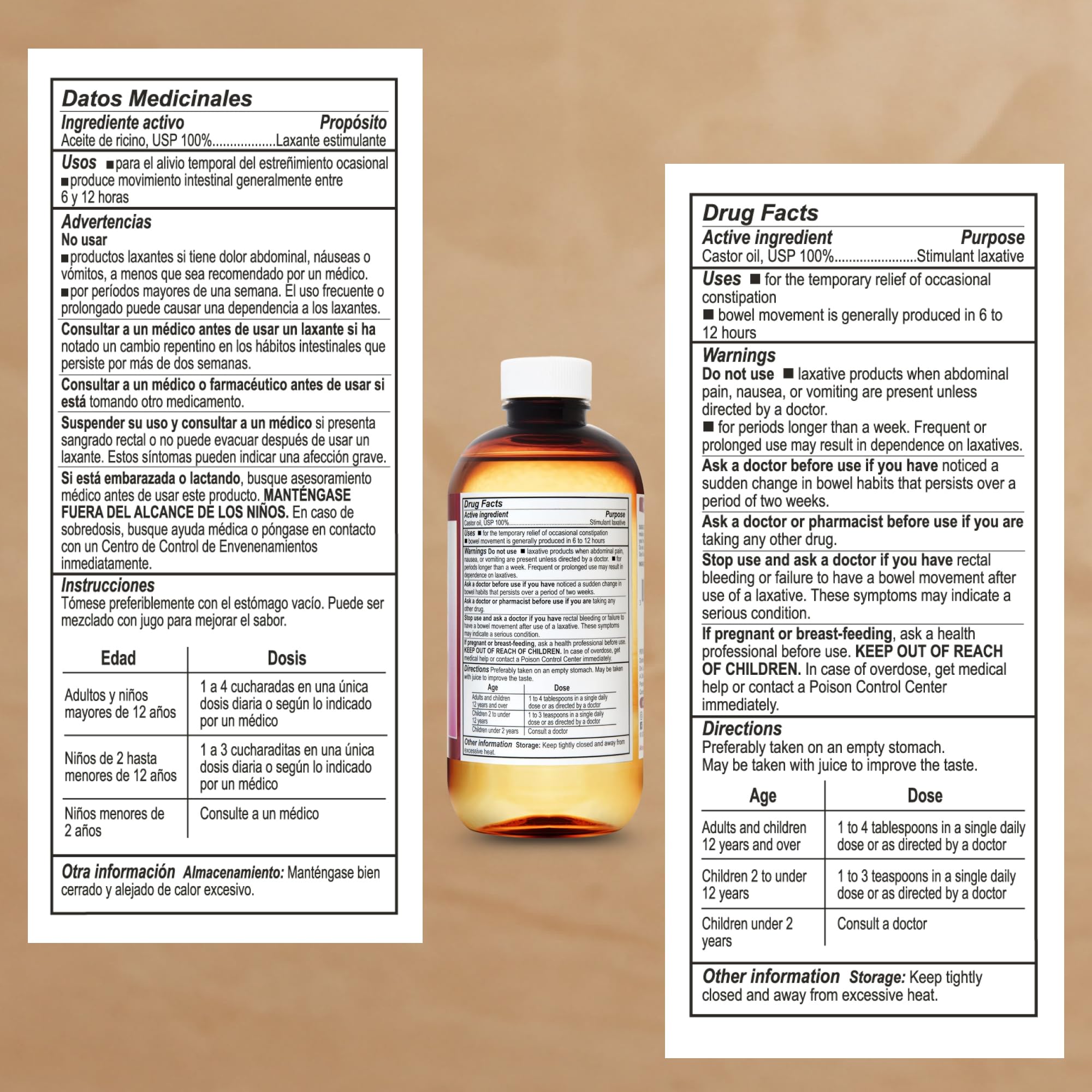 De La Cruz bottle beside castor seeds illustrating single-ingredient purity