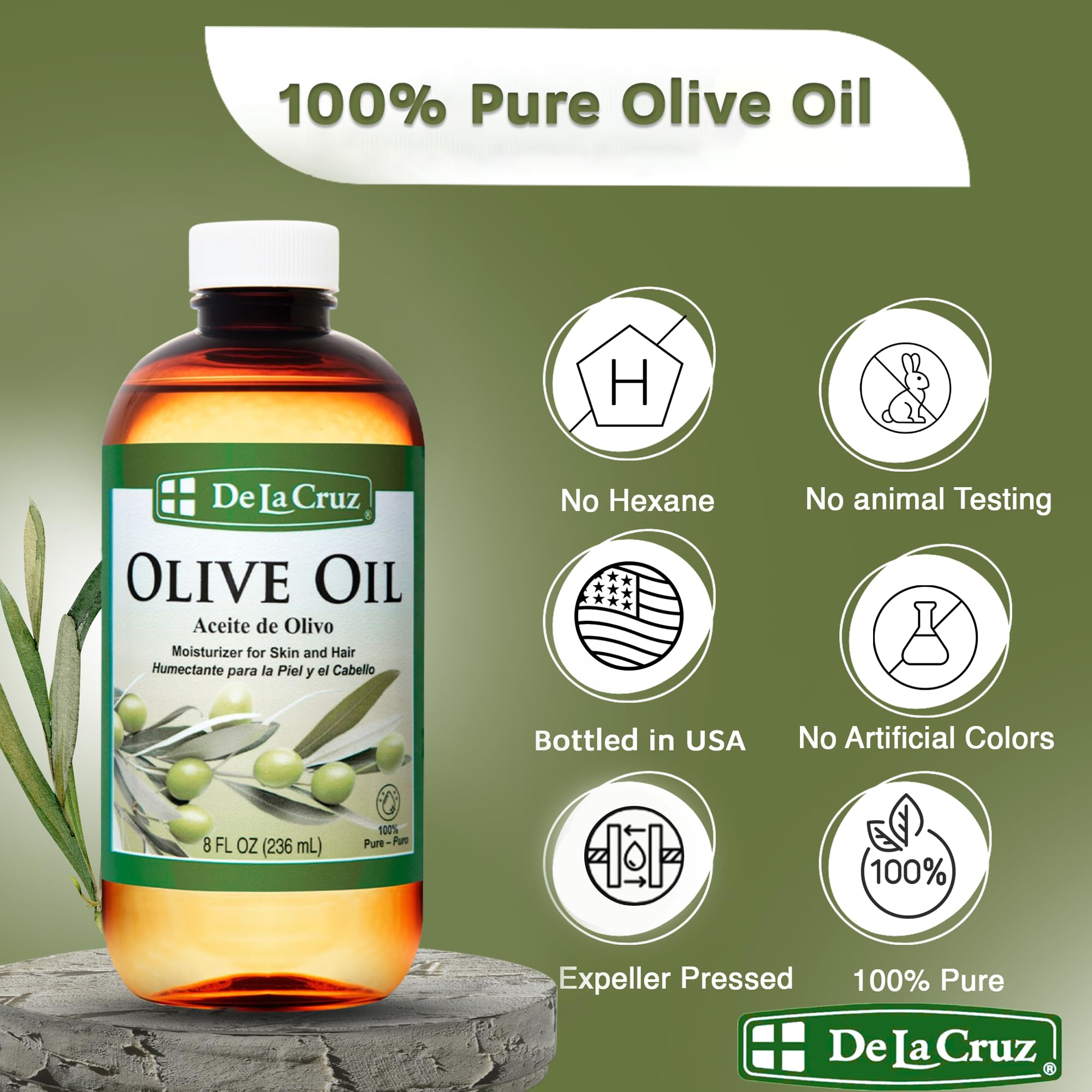 De La Cruz olive oil pouring from bottle showing smooth pour control benefit