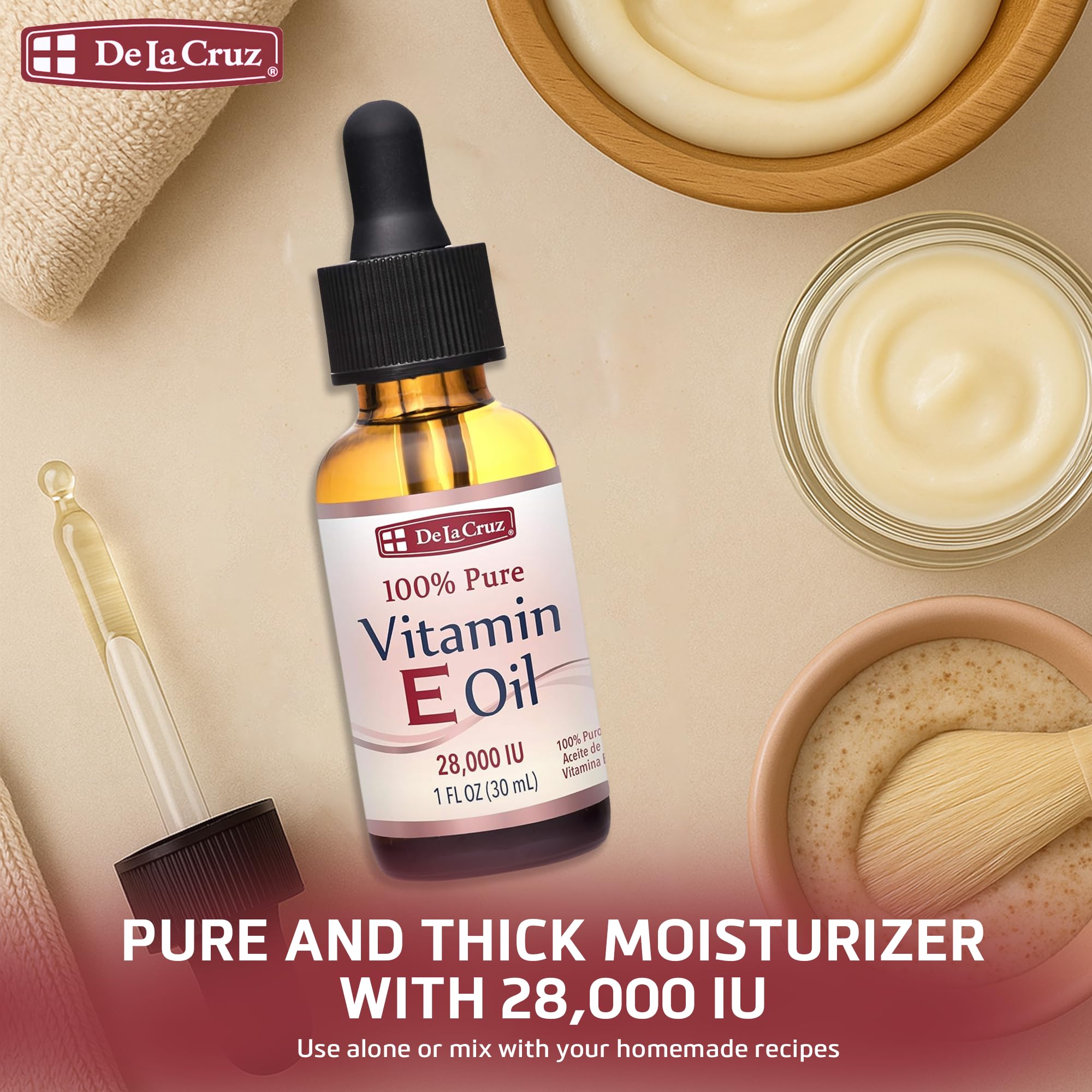 De La Cruz oil texture pour illustrating thick honey-like consistency for deep hydration