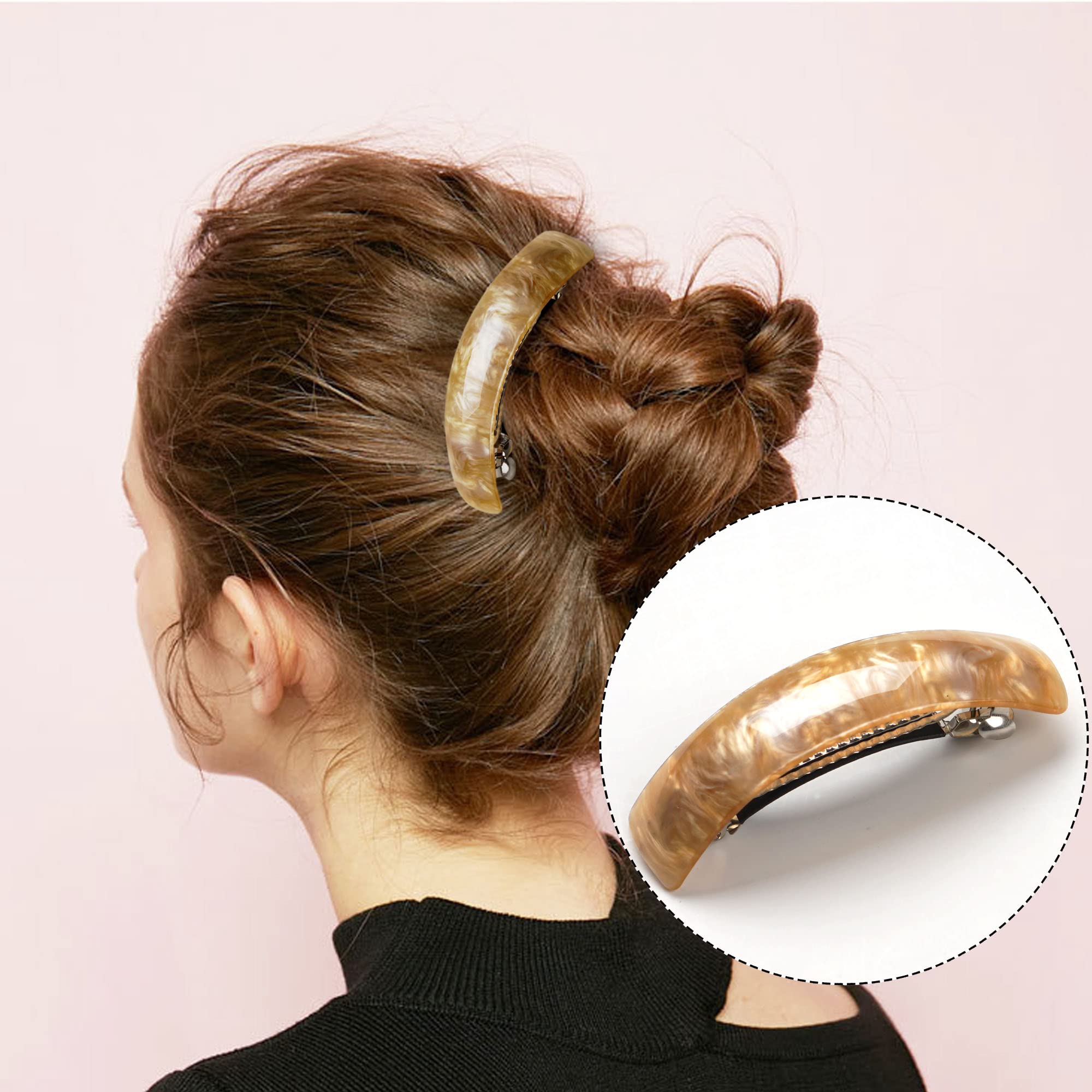 DealEachDay barrette worn in a half-up hairstyle showing comfortable all-day hold benefit
