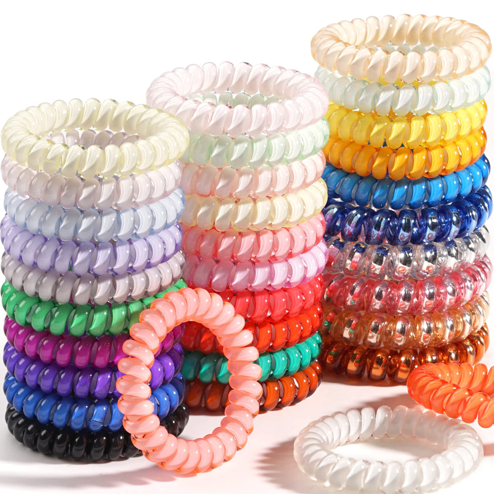 DealEachDay front packaging showing 32 spiral hair ties and candy colors, quick selection benefit