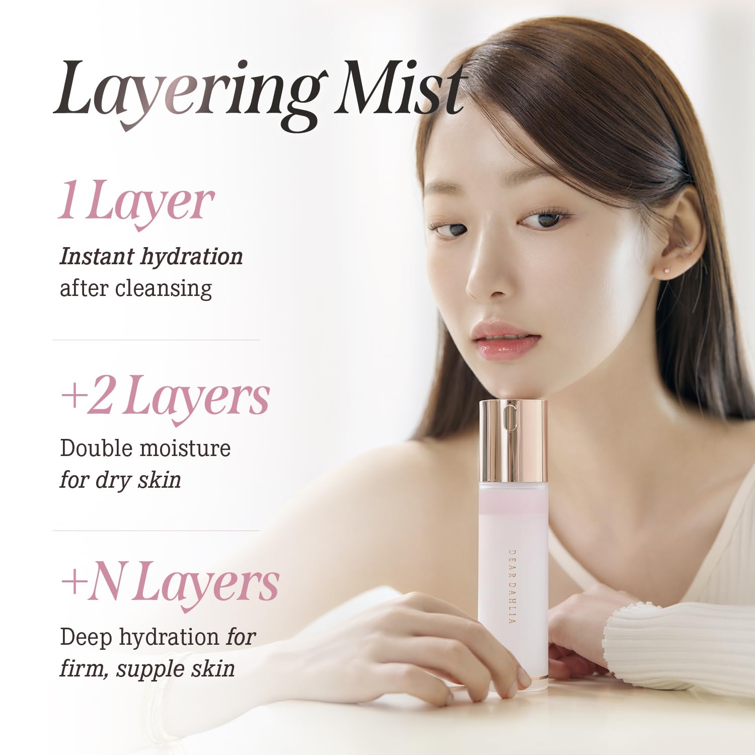 DEARDAHLIA mist settling on skin showing smooth texture and glow