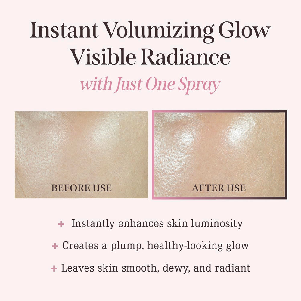 DEARDAHLIA mist spraying onto face for instant refresh and dewy finish