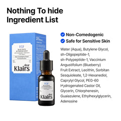 DearKlairs box and bottle flatlay emphasizing minimalist, gentle formula