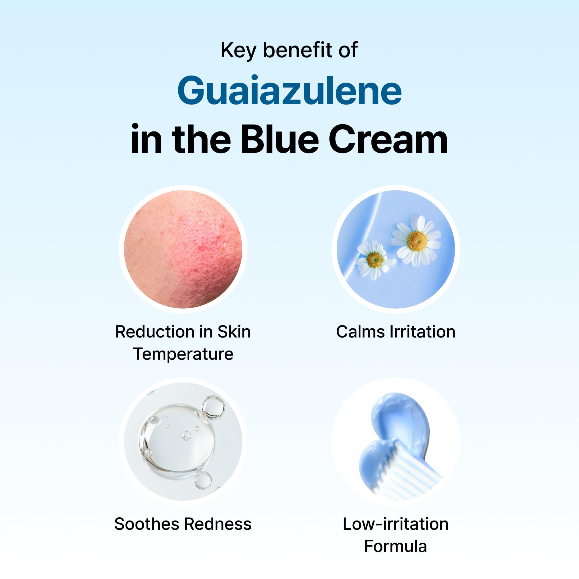 DearKlairs ingredient visual with guaiazulene, EGF and ceramide benefits