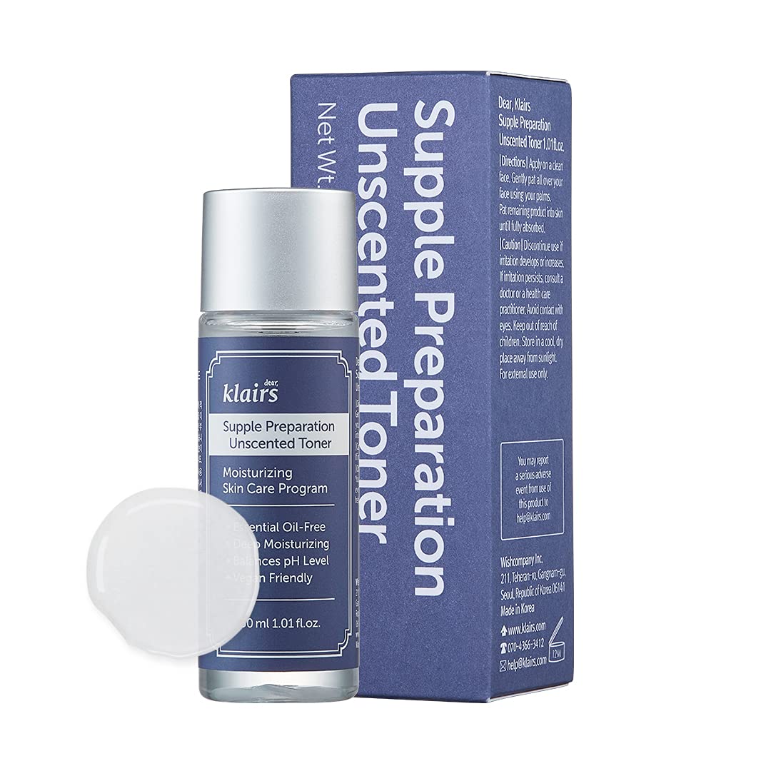 DearKlairs bottle front view showing compact travel-friendly hydrating toner