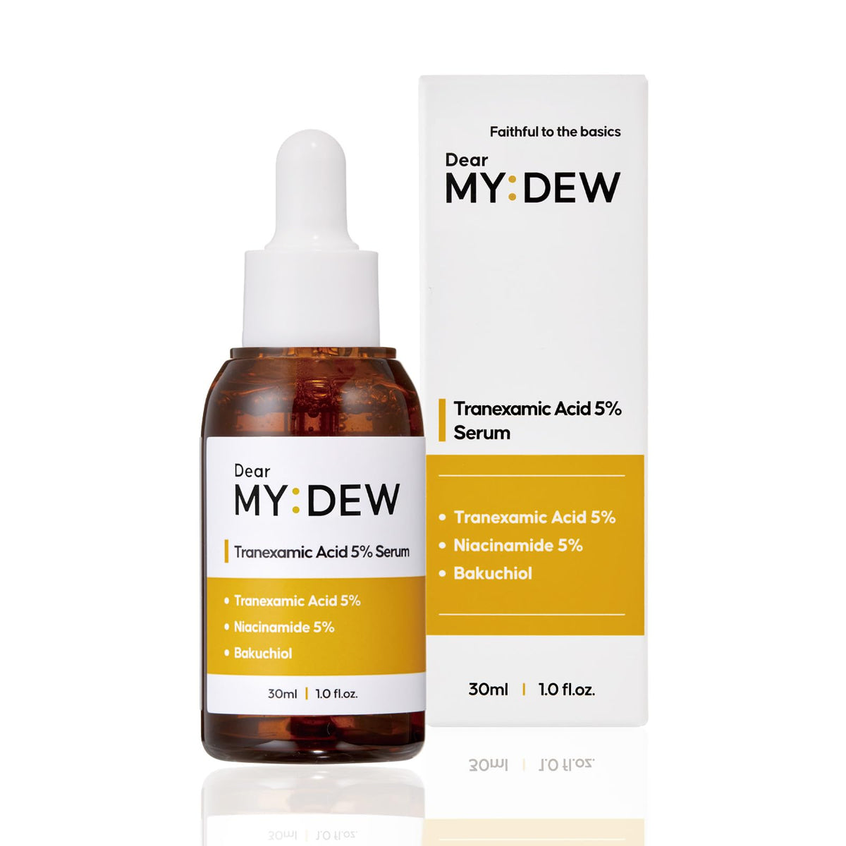 DearMYDEW front bottle shot showing clean design and spot-correcting benefits