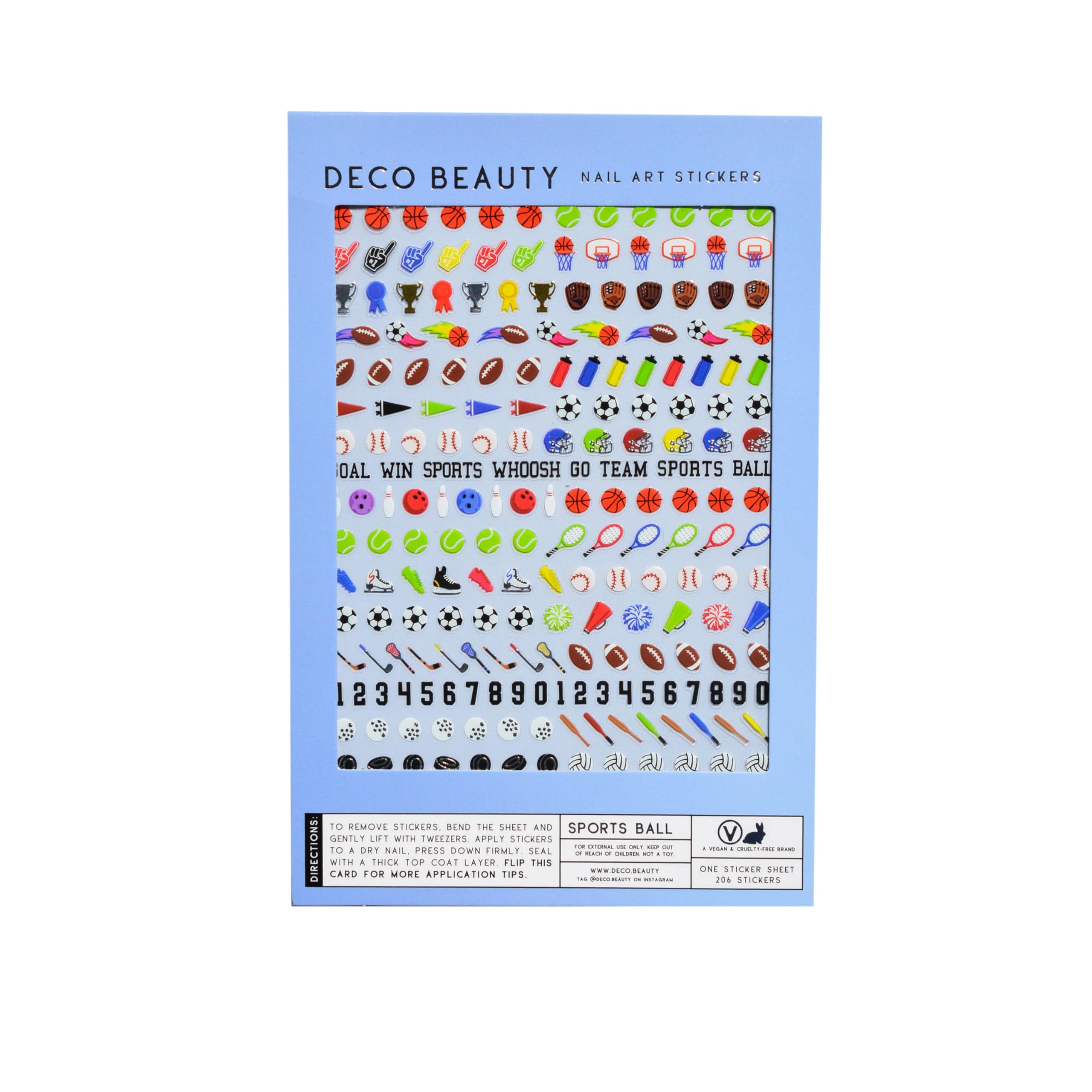 Deco Beauty front packaging showing sports ball designs and easy DIY benefit