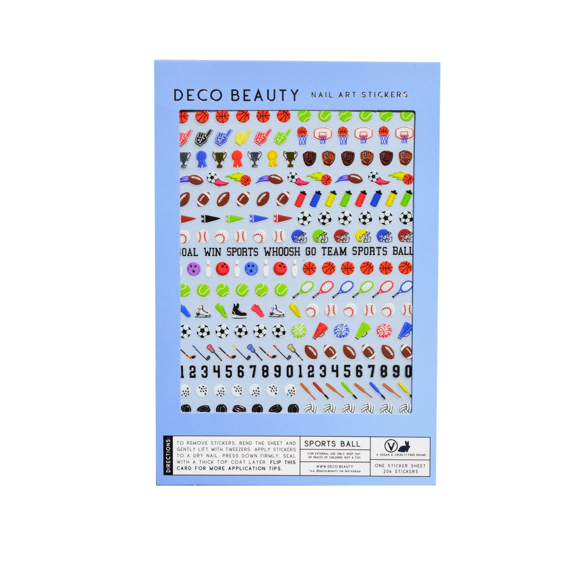 Deco Beauty front packaging showing sports ball designs and easy DIY benefit
