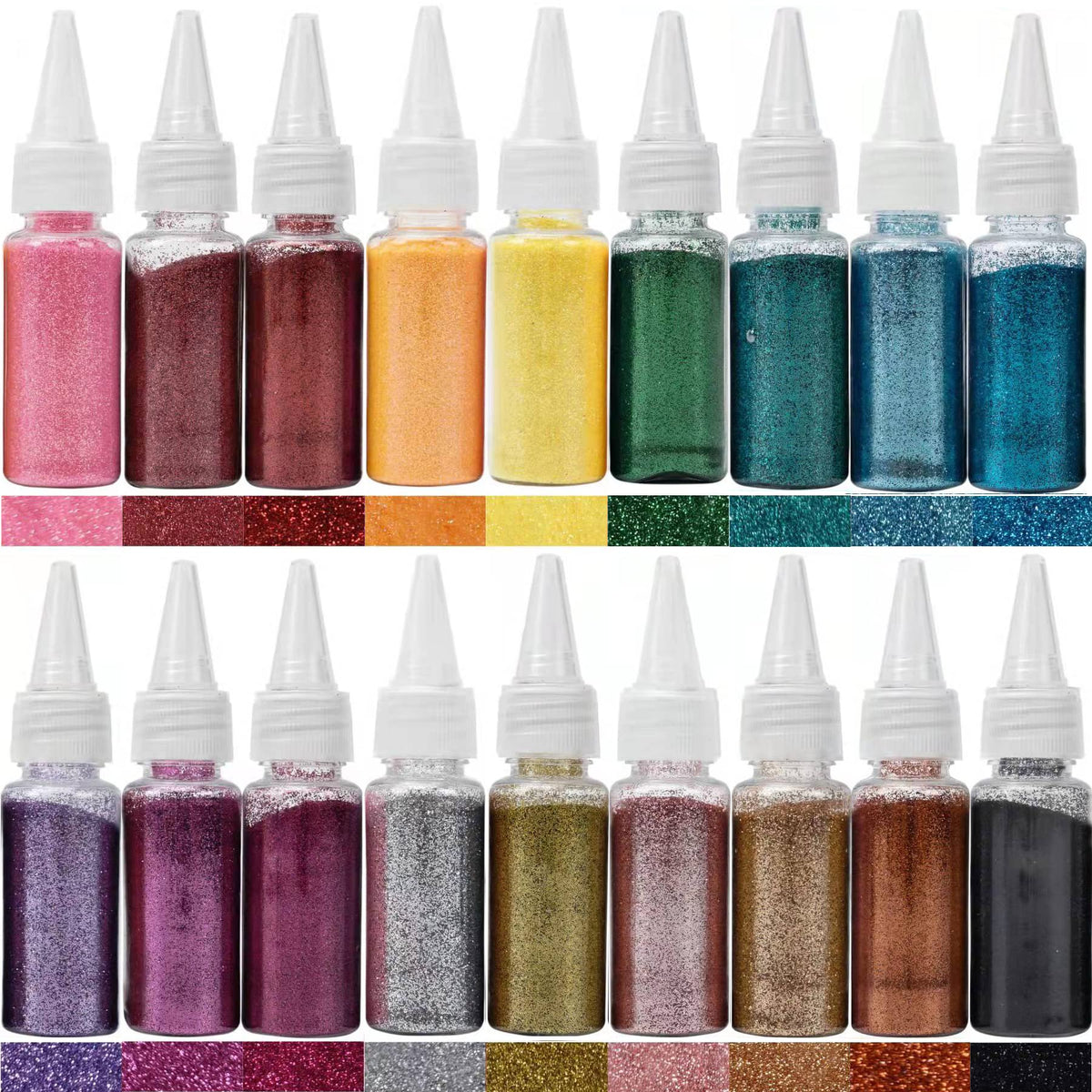 DECOYARDOO front packaging showing 18 glitter bottles and organized colors for quick selection