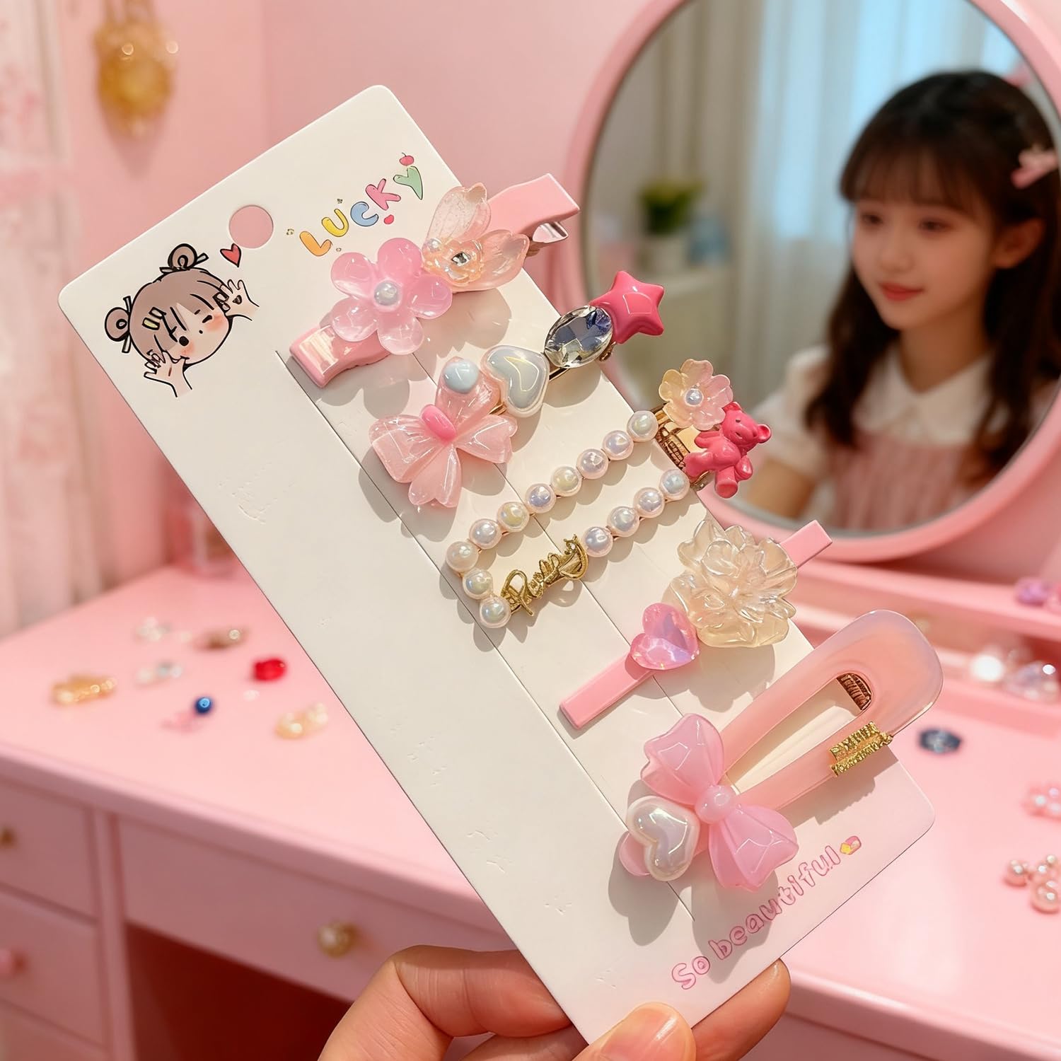 DEDIULE flat-lay of all 15 clips, clear view of styles and colors
