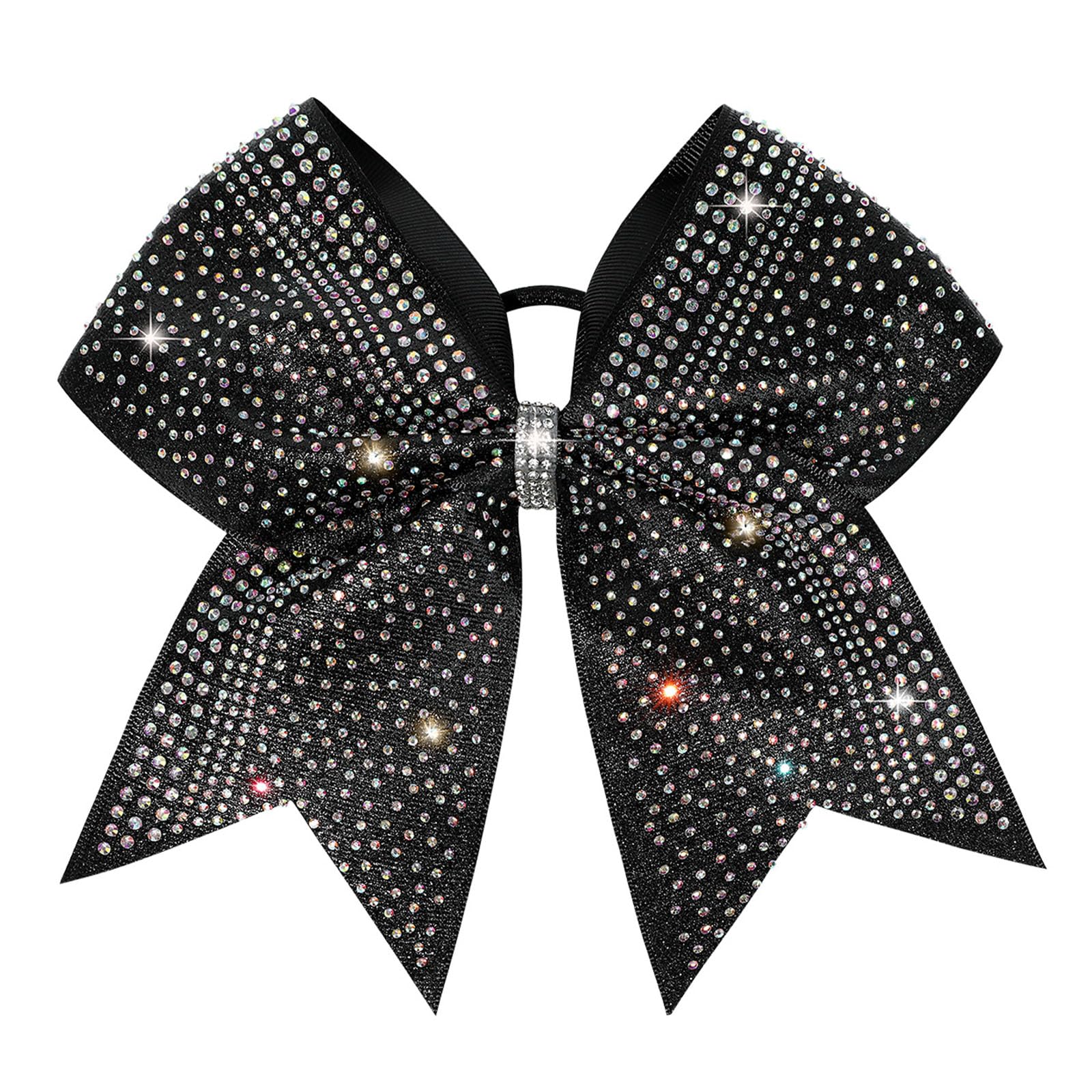 DEEKA front view of black glitter cheer bow showcasing bold sparkle and team-ready style