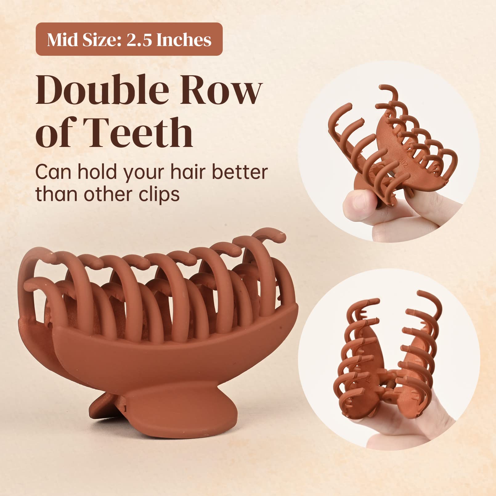 DEEKA close-up of double row teeth displaying firm grip for thin hair