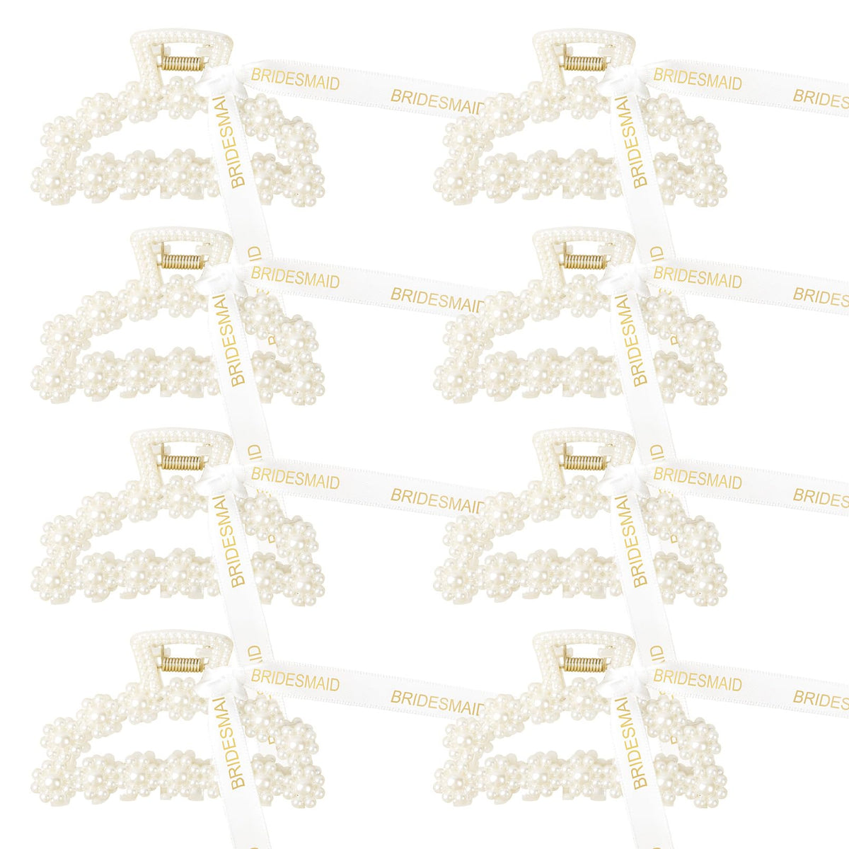 DEEKA front view of eight packaged bridesmaid clips, ready to gift