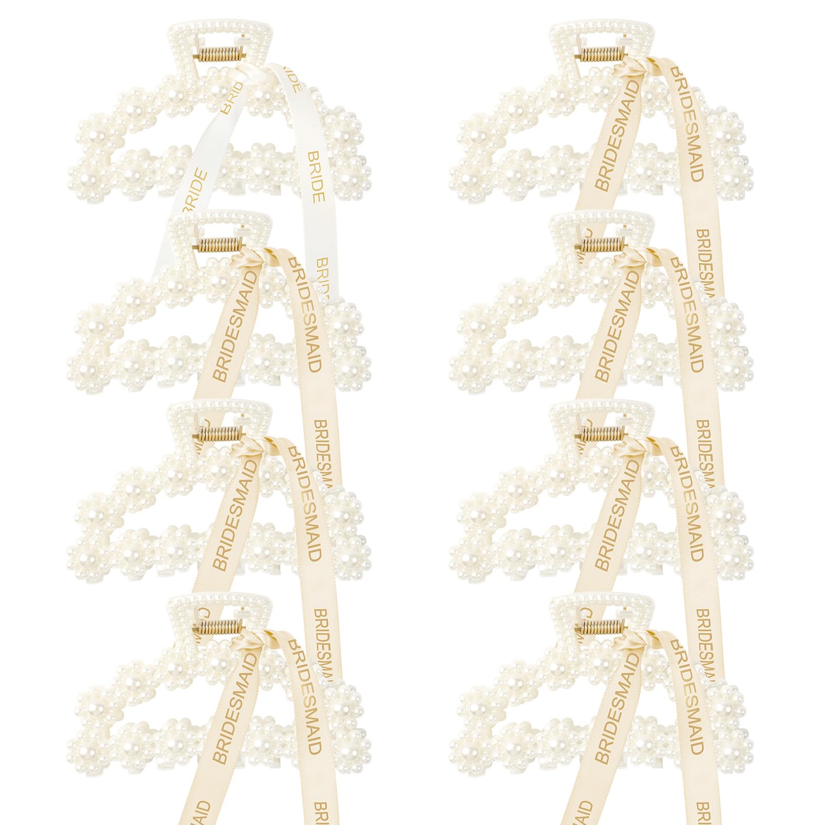 DEEKA front view of eight pearl bridesmaid clips showing gift-ready presentation and elegance