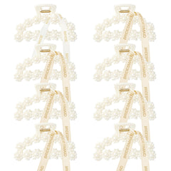 DEEKA front view of eight pearl bridesmaid clips showing gift-ready presentation and elegance
