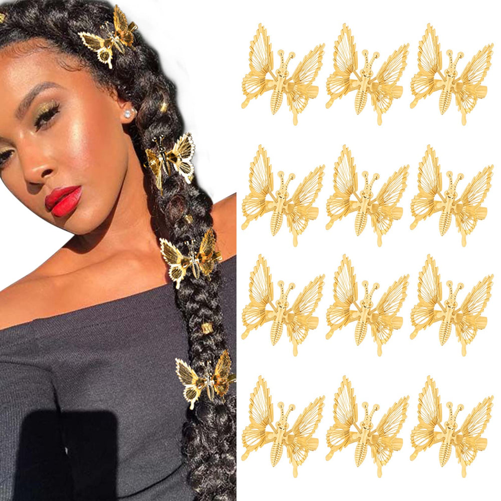 DEEKA gold butterfly clips front view showing set and shimmer benefit