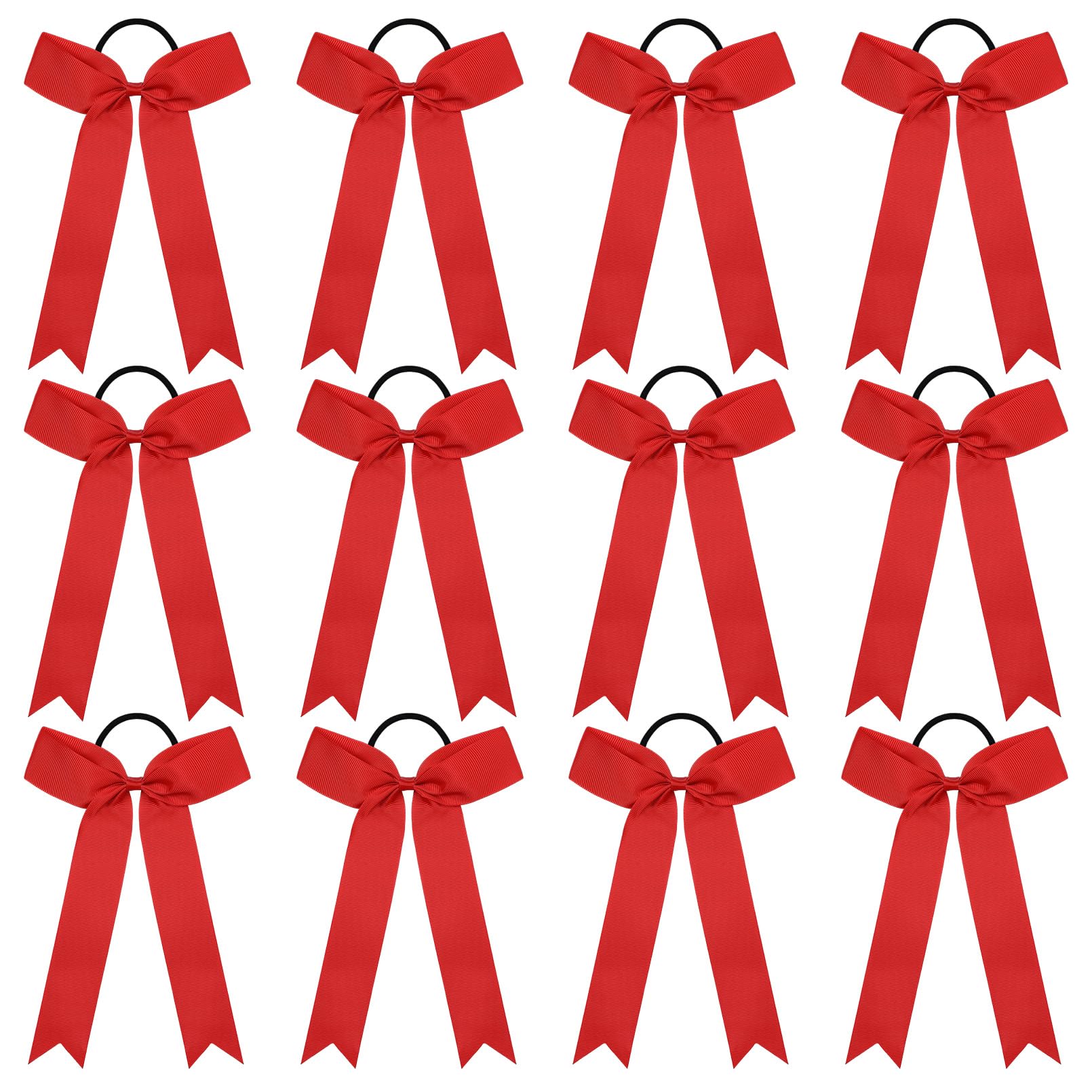 DEEKA front view of red collegiate cheer bow showing shape and shine benefit of visibility