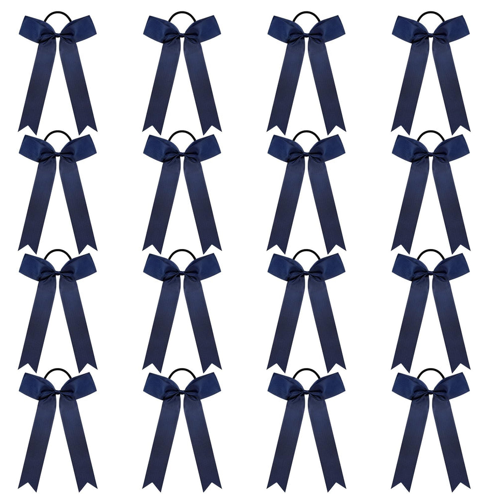DEEKA front view of 16 navy blue bows showing team-ready uniformity and visibility