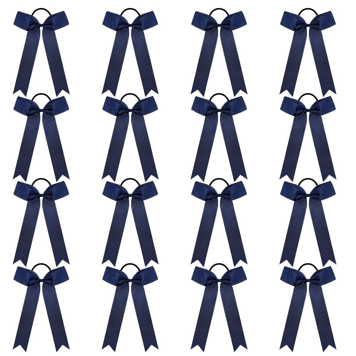 DEEKA front view of 16 navy blue bows showing team-ready uniformity and visibility