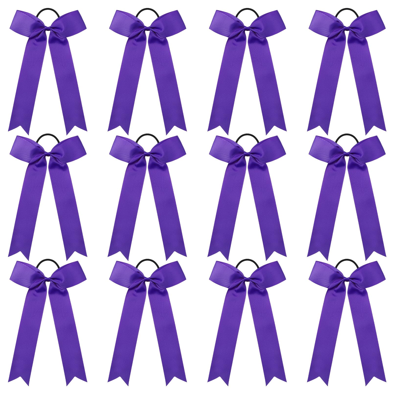 DEEKA purple cheer bow front view showing bold collegiate style and team-ready appeal