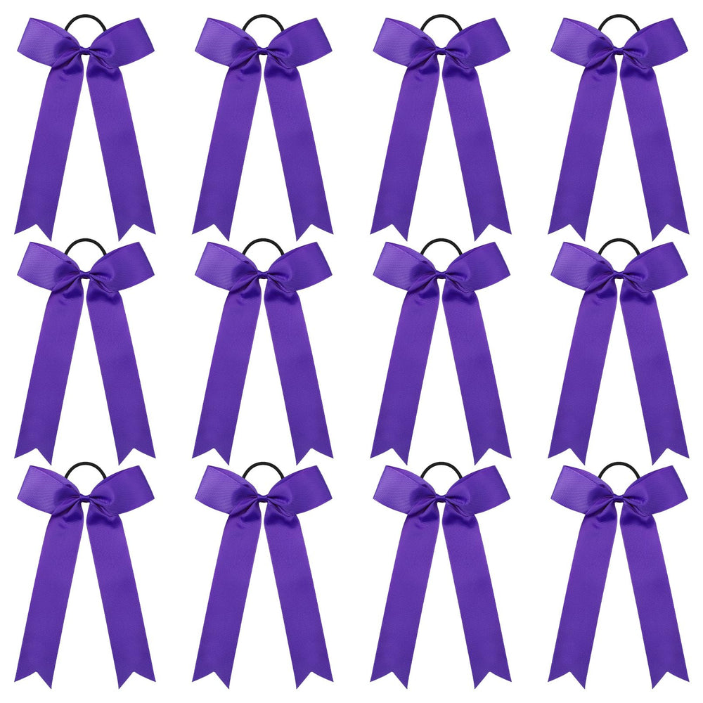 DEEKA purple cheer bow front view showing bold collegiate style and team-ready appeal
