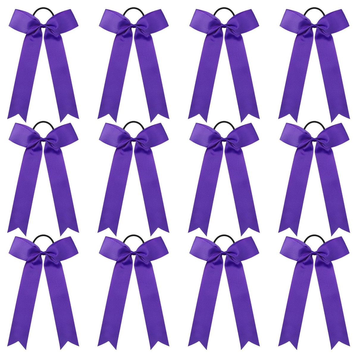 DEEKA purple cheer bow front view showing bold collegiate style and team-ready appeal