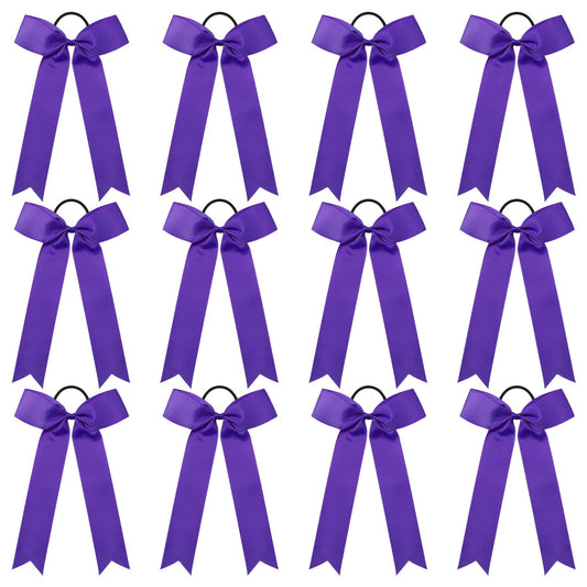 DEEKA purple cheer bow front view showing bold collegiate style and team-ready appeal